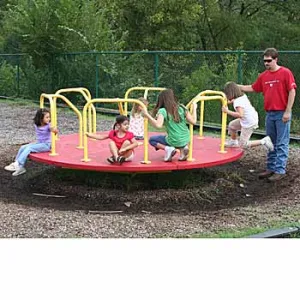 10ft Red Playground Merry-Go-Round with Yellow Hand Rails