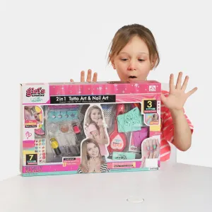 2 IN 1 Tattoo & Nail Art Play Set For Girls