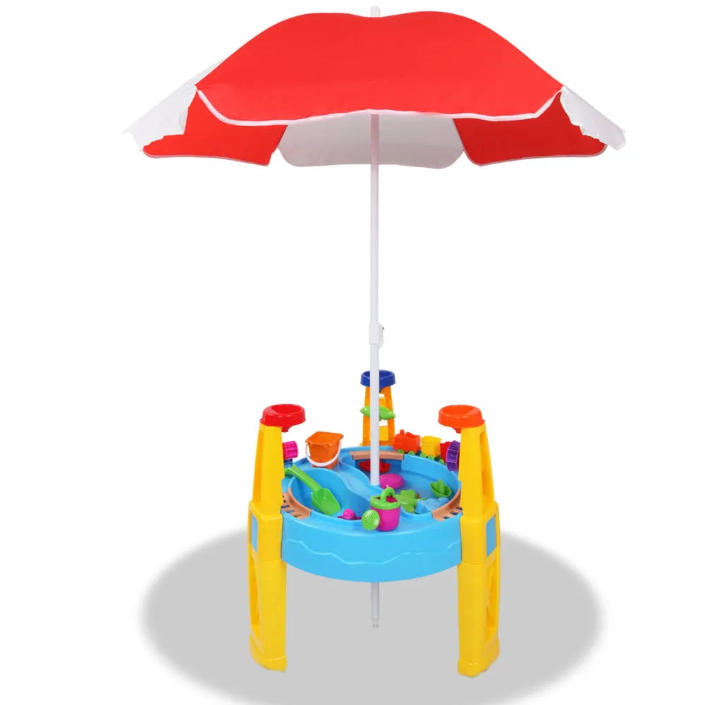 26-Piece Kids Sand & Water Table Set with Umbrella - Keezi