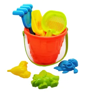 7 Pieces Toddlers Beach Toys Set - Fun Sand Beach Bucket, Shovel, Sifter, Rake and Sea Animal Molds Beach Toys (Random Color Pick)