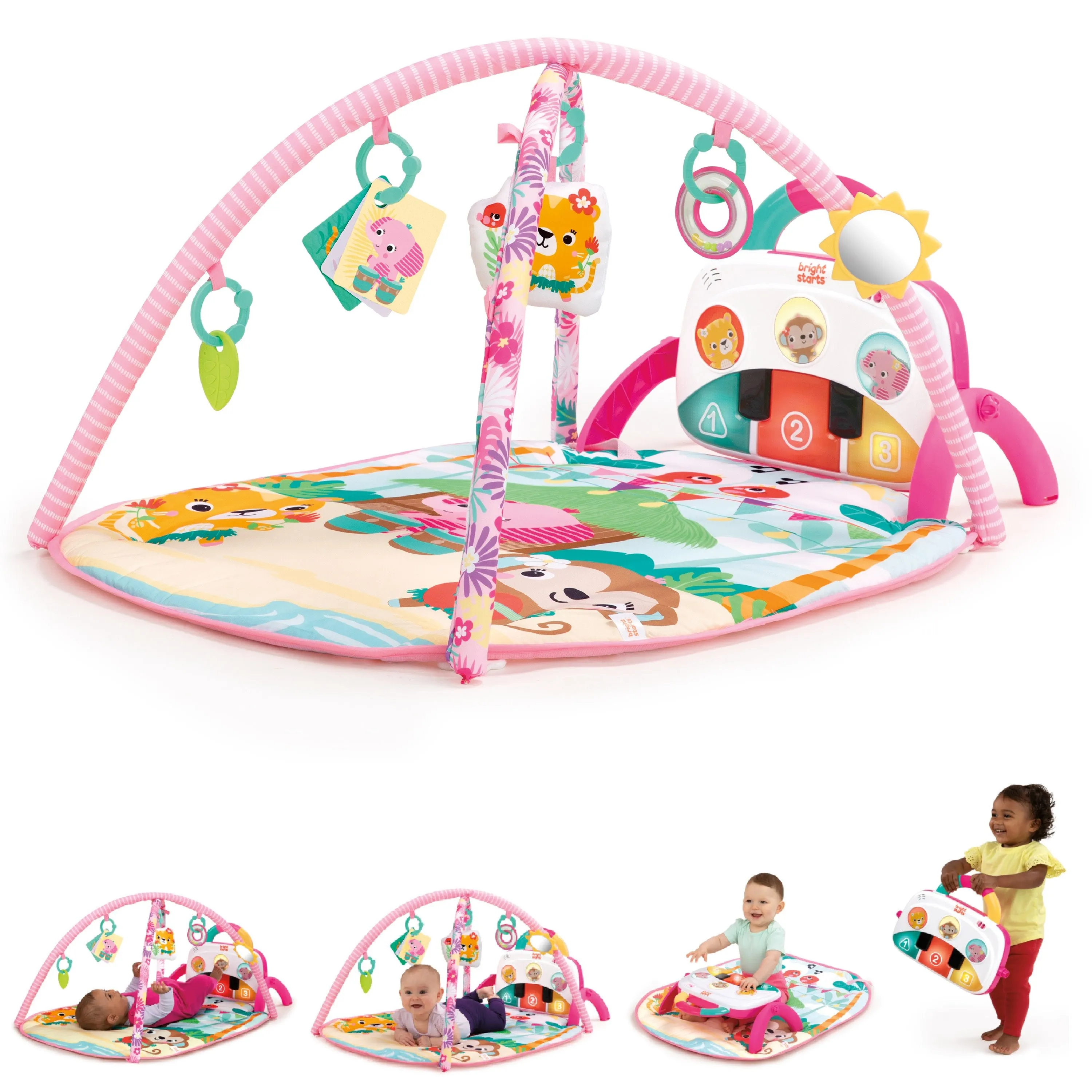 Bright Starts 4-in-1 Groovin Kicks Piano & Drum Baby Play Gym, Floral Fiesta