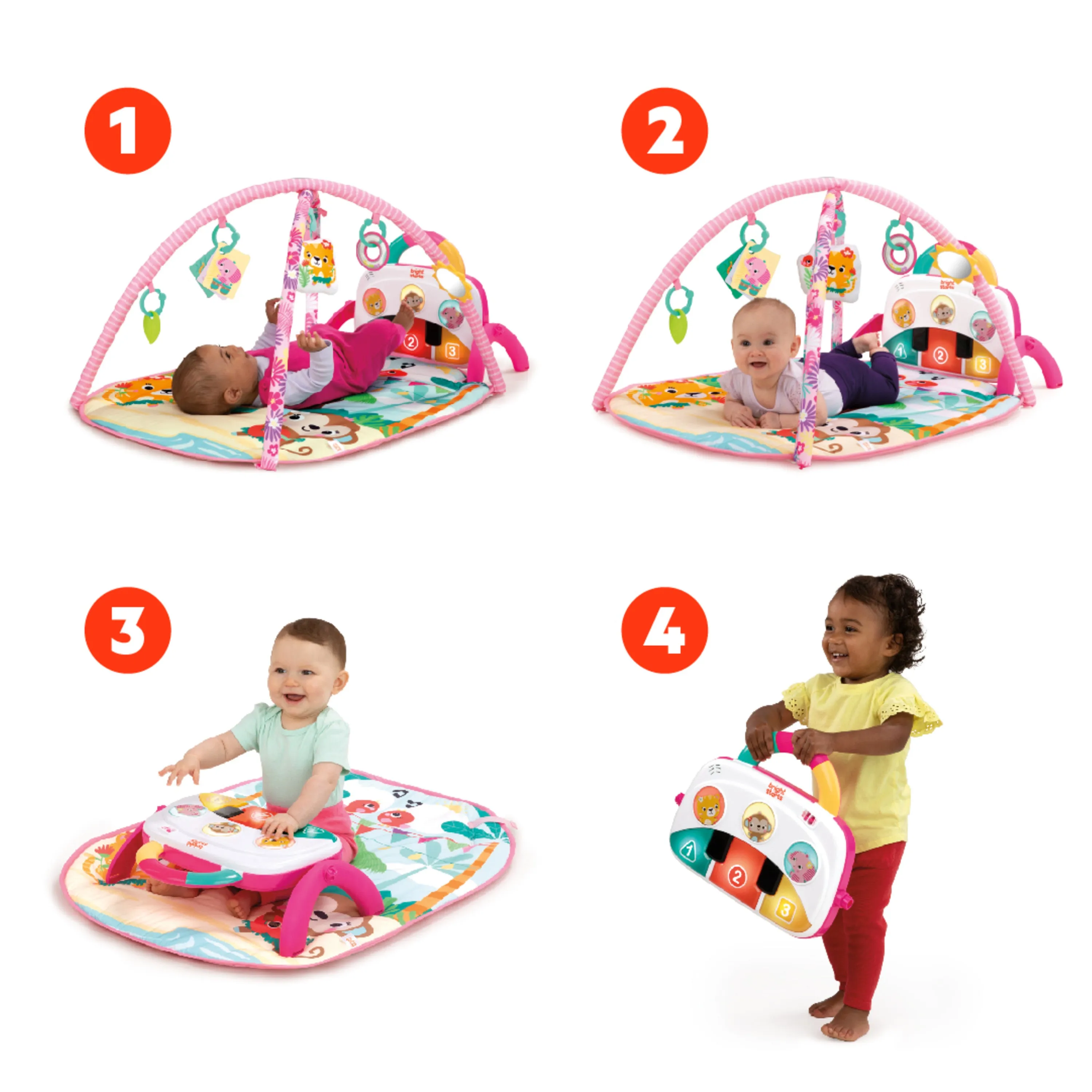 Bright Starts 4-in-1 Groovin Kicks Piano & Drum Baby Play Gym, Floral Fiesta