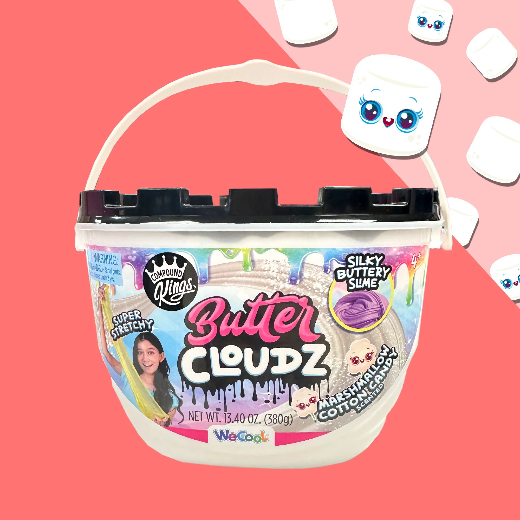 COMPOUND KINGS Fluffy Butter Cloudz Compound Bucket For Girls & Boys | Sensory Toys | Non-Toxic & Non-Sticky | Stress Relieving Tactile | (White Marshmallow)