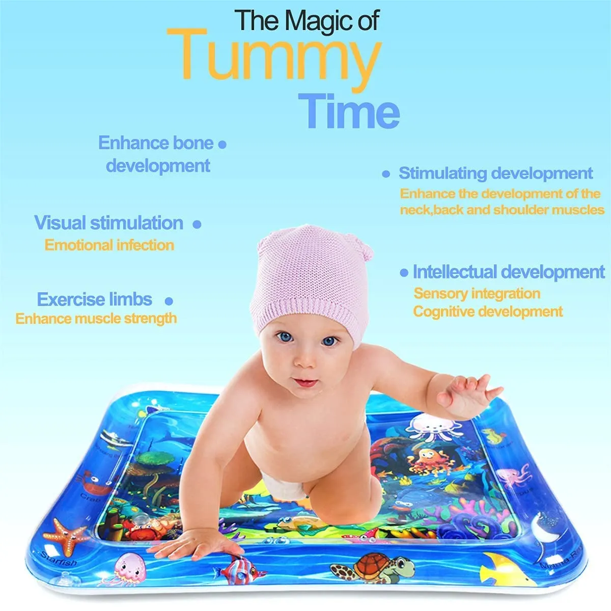 Episkey Baby Kids Water Play Mat Toys Inflatable Tummy Time Leak-Proof Water Play Mat,Fun Activity Play Center Indoor&Outdoor Water Play Mat For Baby (Water Play Mat),Multicolor,Pack of 1