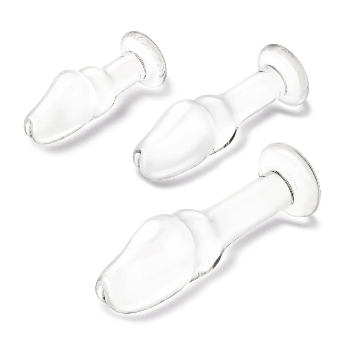 Glas Helmet Head 3 Piece Anal Training Glass Butt Plug Kit Clear 4 Inch 5 Inch 6 Inch