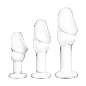 Glas Helmet Head 3 Piece Anal Training Glass Butt Plug Kit Clear 4 Inch 5 Inch 6 Inch