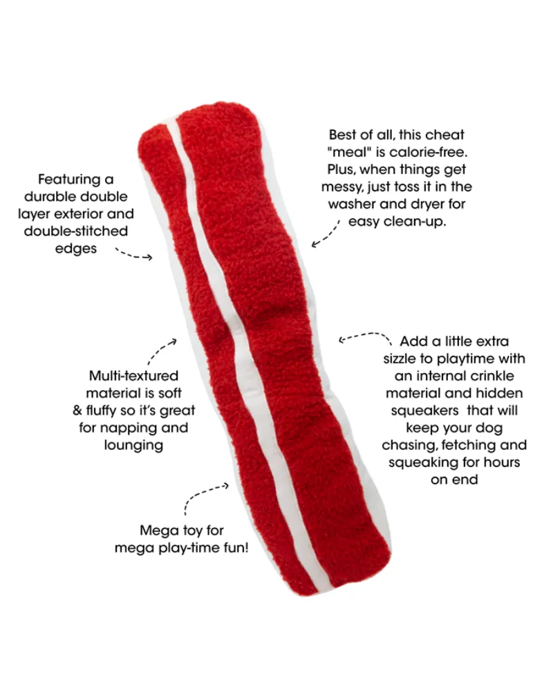 Extra-Large Plush Squeaky Dog Toy with BBQ Bacon Design and Mega Bacon Detail, 24 Inches