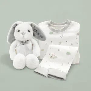 Personalised Little Grey Bunny and Little Love Baby Pyjamas