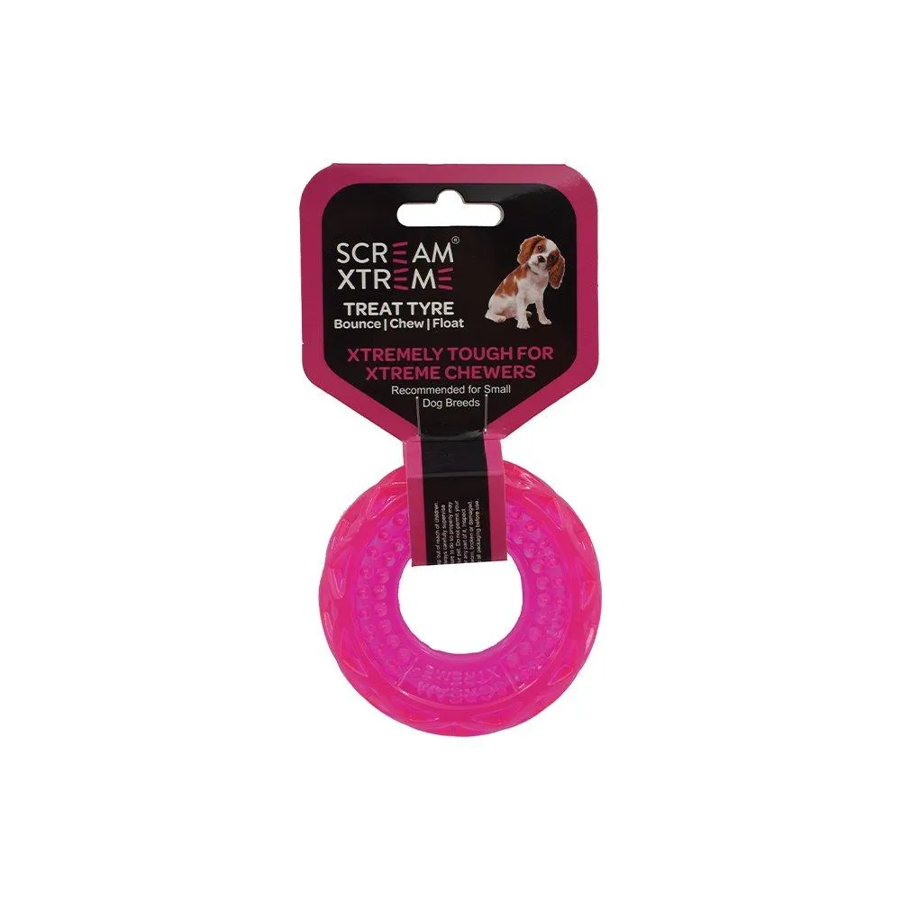 Scream Xtreme Treat Tyre Small Pink Dog Toy