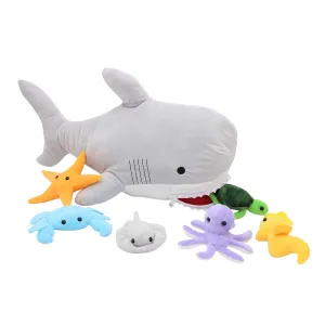 Shark Plush Pillow with Ocean Babies Plush Toys, Set of 6